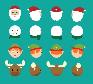 3D Balo Başlı Noel Karakterleri Noel Baba Ren Geyiği Kardan Adam Dönüşü Çizgi Filmi Vektör Resmini Ayarladı