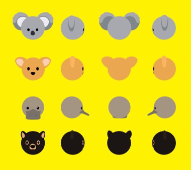 3D Top Kafa Hayvan Koala Kanguru Gagalı Tazmanya Canavarı Döndürme Çizgi Filmi Vektör Resimleri