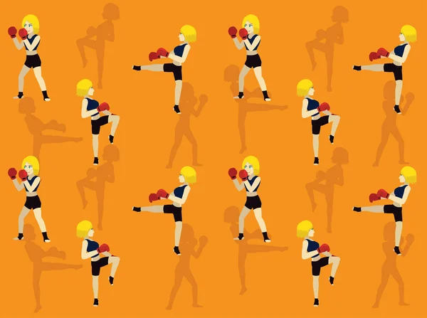 Boxing Poses Cartoon Side Kick Seamless Wallpaper Background — 스톡 벡터