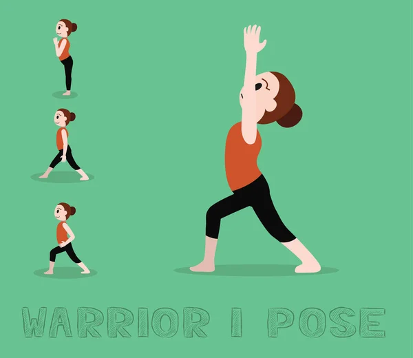 Yoga Tutorial Warrior Pose Cute Cartoon Vector Illustration — 스톡 벡터