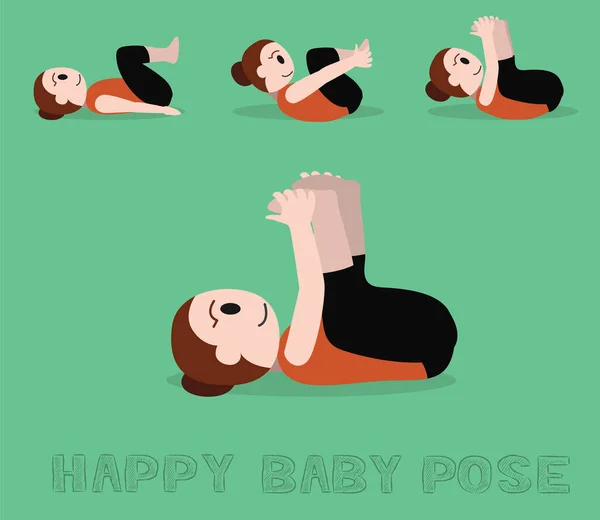 Yoga Tutorial Happy Baby Pose Cute Cartoon Vector Illustration — 스톡 벡터
