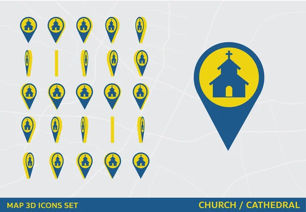 Mapas Ícone Conjunto Rotação Igreja Sinal Vetor Ilustração — Vetor de Stock