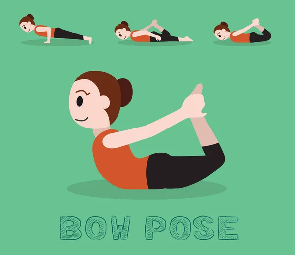 Yoga Tutorial Bow Pose Cute Cartoon Vector Illustration — 스톡 벡터