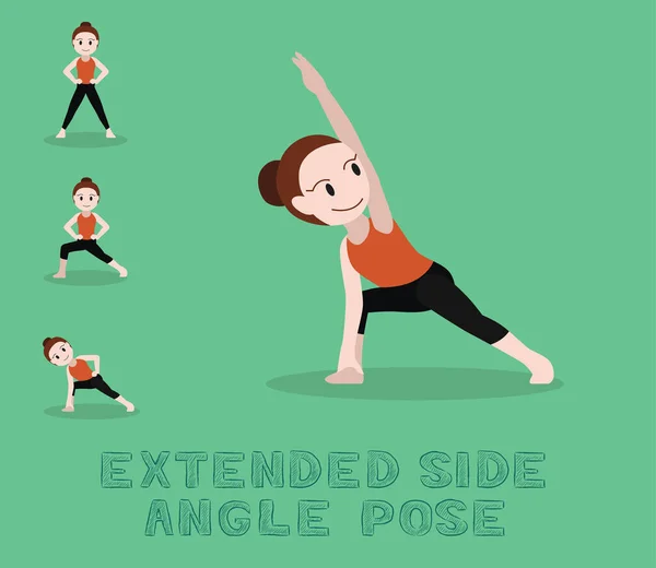 Yoga Tutorial Extended Side Angle Pose Cute Cartoon Vector Illustration — 스톡 벡터