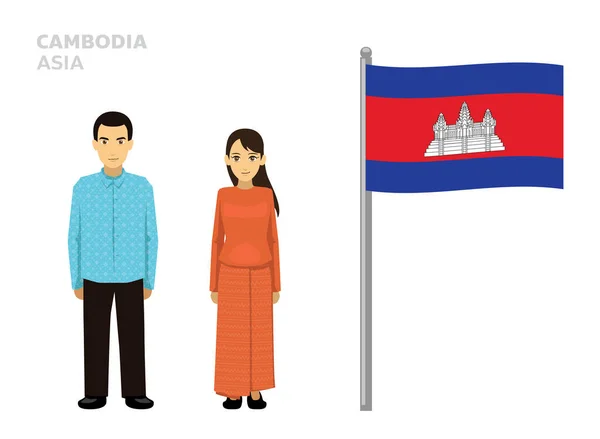 Pasangan Pakaian Tradisional Negara Bendera Kamboja - Stok Vektor