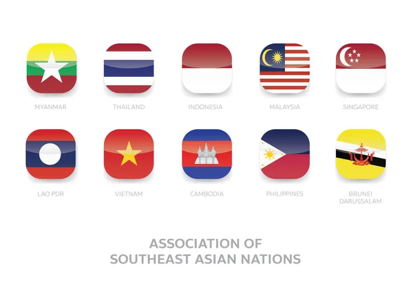 Asean Flag Country Set App Icon Vector — Διανυσματικό Αρχείο