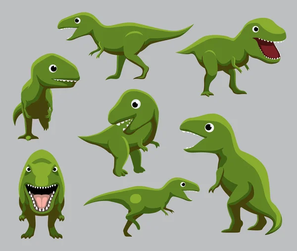 Dessin Animé Dinosaure Rex Tyrannosoraus Mignon Diverses Poses Illustration Vectorielle — Image vectorielle