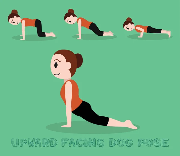 Yoga Tutorial Upward Facing Dog Pose Cute Cartoon Vector Illustration — 스톡 벡터