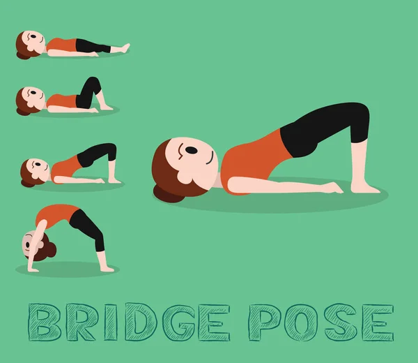 Tutorial Yoga Puente Pose Cute Cartoon Vector Illustration — Vector de stock