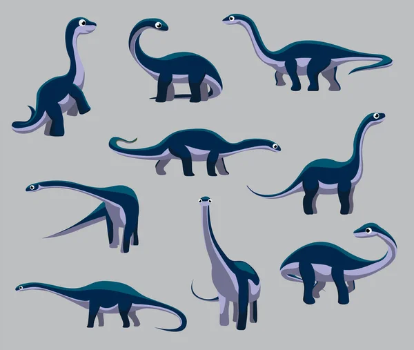 Cartoon Dinozaur Sauropod Diplodocus Cute Różne Pozory Wektor Kreskówki Ilustracji — Wektor stockowy