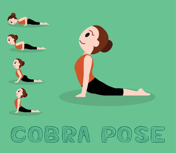 Yoga Tutorial Cobra Pose Χαριτωμένο Κινούμενο Σχέδιο Εικονογράφηση Διάνυσμα — Διανυσματικό Αρχείο