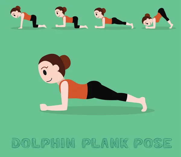 Yoga Tutorial Dolphin Plank Pose Cute Cartoon Vector Illustration — 스톡 벡터