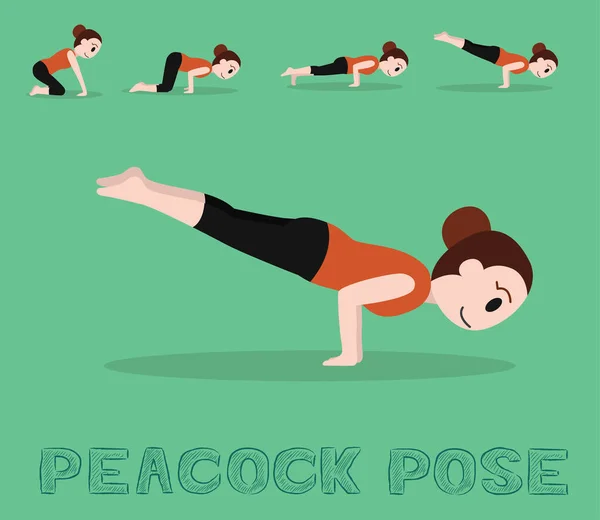 Yoga Tutorial Peacock Pose Cute Cartoon Vector Illustration — 스톡 벡터