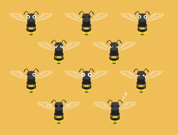 Flying Bee Cartoon Gezichten Emotie Vector Illustratie — Stockvector