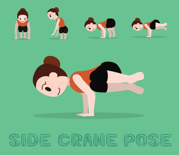 Yoga Tutorial Side Crane Pose Cute Cartoon Vector Illustration — 스톡 벡터