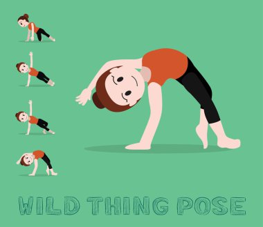 Yoga Kursu Vahşi Şey Poz Şirin Çizgi Film Vektörü İllüstrasyonu