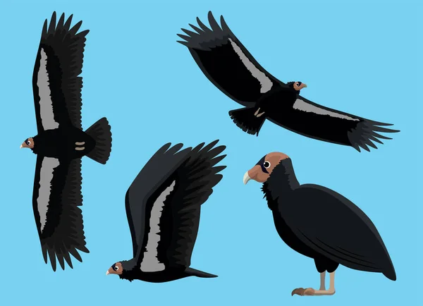 Sęp Ptaków California Condor Cartoon Vector Zestaw — Wektor stockowy