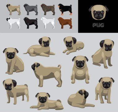 Köpek Pug Çizgi Filmi Vektör Gösterimi Renk Değişikliği Ayarları