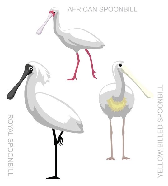Cute Bird Spoonbill Set Vecteur Bande Dessinée — Image vectorielle