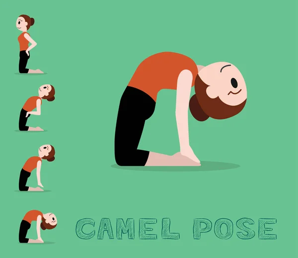 Yoga Tutorial Camel Pose Cute Cartoon Vector Illustration — стоковый вектор