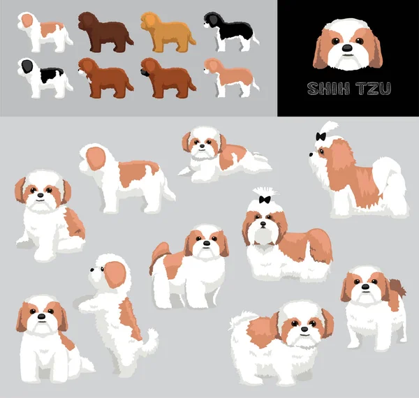 Dog Shih Tzu Cartoon Vector Illustration Color Variation Set — стоковый вектор