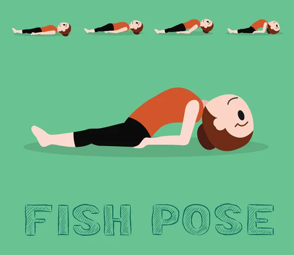 Yoga Tutorial Fish Pose Cute Cartoon Vector Illustration — 스톡 벡터