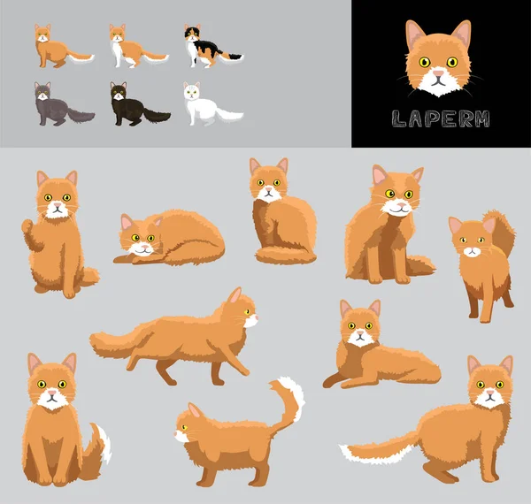 Cat Laperm Cartoon Vector Illustration Color Variation Set — Vettoriale Stock