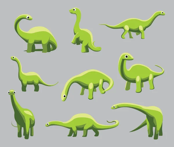 Cartoon Dinosaur Apatosaurus Cute Various Poses Cartoon Vector Illustration — Stock vektor