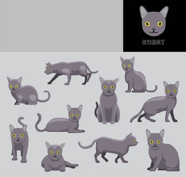 Cat Korat Cartoon Vector Illustration Color Variation Set — Stockvector