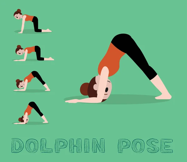 Yoga Tutorial Dolphin Pose Cute Cartoon Vector Illustration — 스톡 벡터