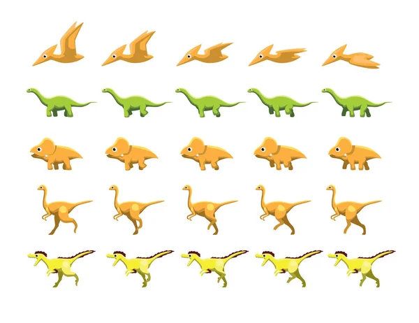 Animal Dinosaur Animation Moves Frame Sequence Cute Cartoon Vector Illustration — 스톡 벡터