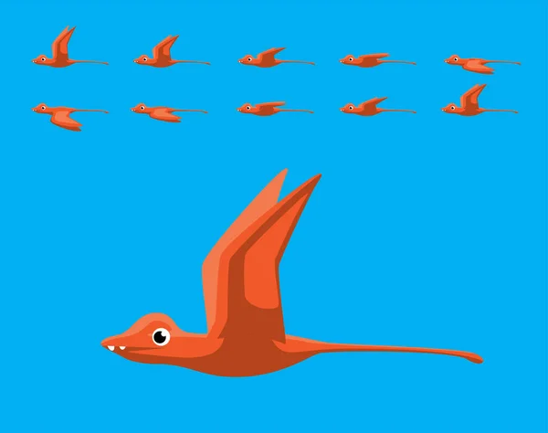Dieren Animatie Sequentie Dinosaurus Scaphognathus Flying Cartoon Vector — Stockvector