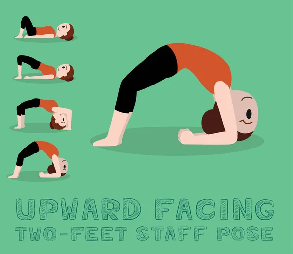 Yoga Tutorial Upward Facing Two Feet Staff Pose Cartoon Vector — 스톡 벡터