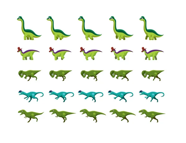 Animación Dinosaurios Animales Mueve Secuencia Del Marco Lindo Conjunto Ilustración — Archivo Imágenes Vectoriales