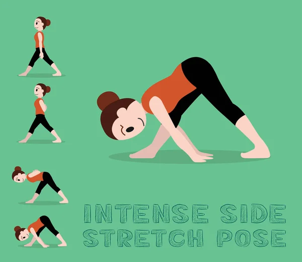 Yoga Tutorial Intense Side Stretch Pose Cartoon Vector Illustration — 스톡 벡터