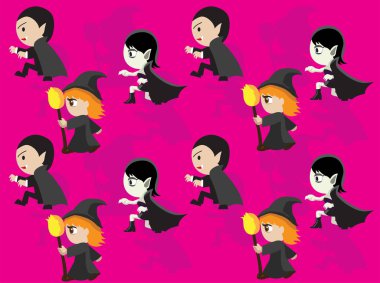 Cadılar Bayramı Karakterleri Yan Görünüm Yürüyen Drakula Vampir Cadısı Kusursuz Duvar Kağıdı