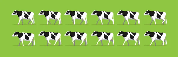 Állati Animáció Tehén Holstein Friesian Walking Cartoon Vector Illusztráció — Stock Vector