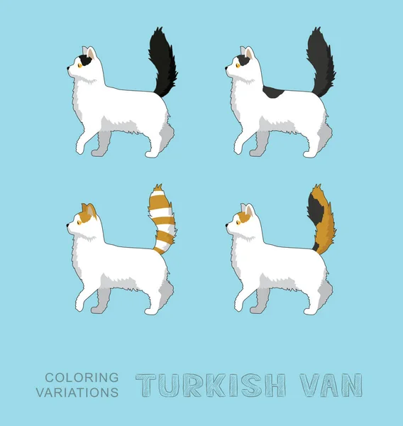 Cat Turkish Van Coloring Variations Vector Illustration — Vettoriale Stock