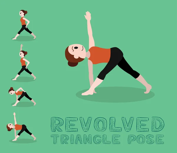 Yoga Tutorial Revolved Triangle Pose Cartoon Vector Illustration — Stock Vector