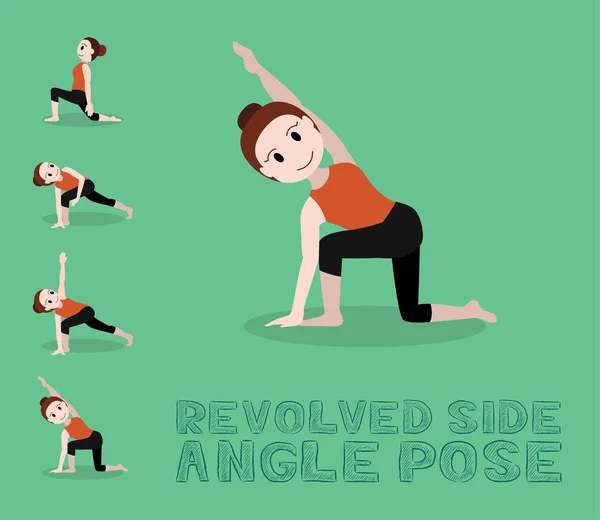 Yoga Tutorial Revolved Side Angle Pose Cartoon Vector Illustration — 스톡 벡터