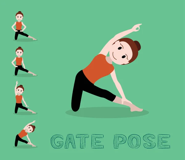 Yoga Tutorial Gate Pose Cartoon Vector Illustration — Archivo Imágenes Vectoriales