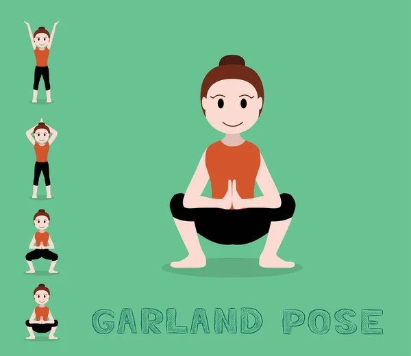 Yoga Tutorial Garland Pose Cartoon Vector Illustration — 스톡 벡터