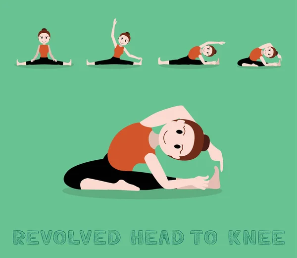 Yoga Tutorial Revolved Head Knee Pose Cartoon Vector Illustration — Archivo Imágenes Vectoriales