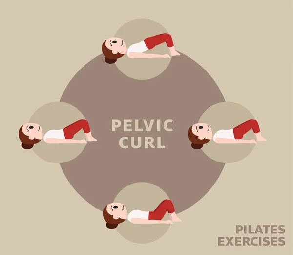 Pilates Moves Exercises Pelvic Curl Cute Cartoon Vector Illustration — 스톡 벡터