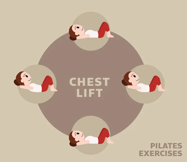Pilates Moves Exercises Chest Lift Cute Cartoon Vector Illustration — Vetor de Stock