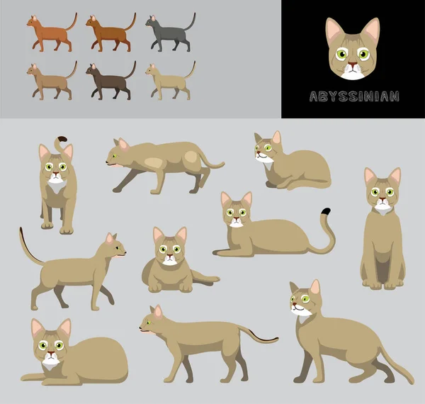 Cat Abyssinian Fawn Color Cartoon Vector Illustration Color Variation Set — Stockový vektor