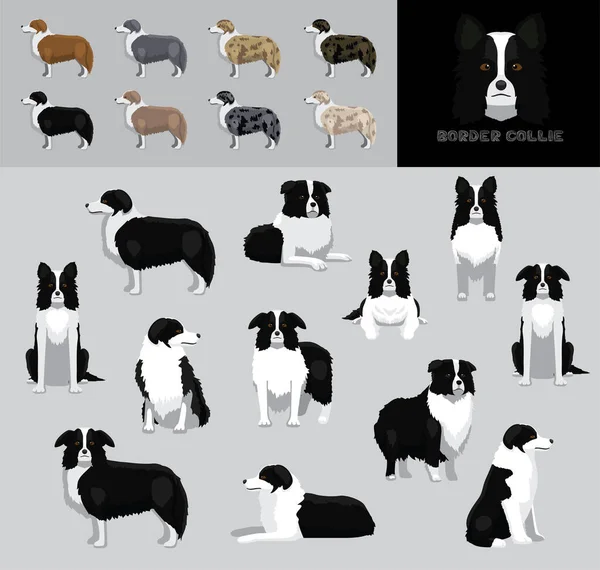 Dog Border Collie Cartoon Vector Illustration Color Variation Set — 图库矢量图片