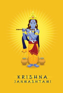 Hindu God Krishna Janmashtami Dani Hardani Festival Cartoon Vector Illustration
