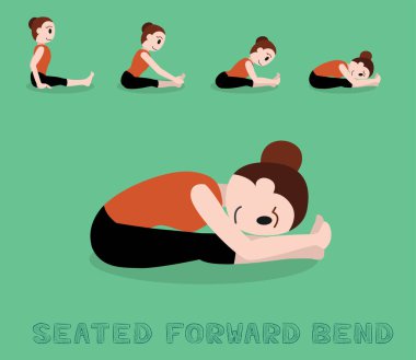 Yoga Tutorial Seated Forward Bend Cartoon Vector Illustration