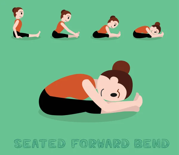 Yoga Tutorial Seated Forward Bend Cartoon Vector Illustration — Archivo Imágenes Vectoriales